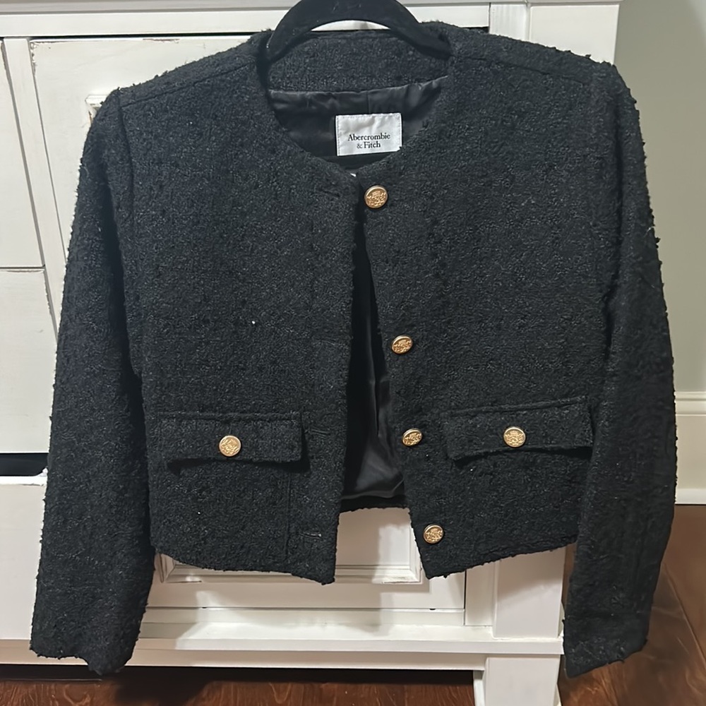 Collarless Tweed Jacket - Black